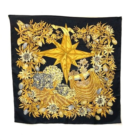 HERMES Carre90 PASSIFLORES Passion Flower Scarf silk Black/yellow Unused - Picture 1 of 14